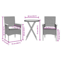 Thumbnail for 3-tlg. Bistro-Set mit Kissen Grau Poly Rattan & Akazienholz