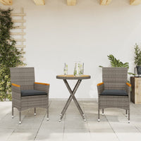 Thumbnail for 3-tlg. Bistro-Set mit Kissen Grau Poly Rattan & Akazienholz