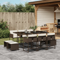Thumbnail for 11-tlg. Garten-Essgruppe mit Kissen Braun Poly Rattan