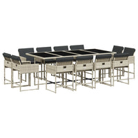 Thumbnail for 13-tlg. Garten-Essgruppe mit Kissen Hellgrau Poly Rattan