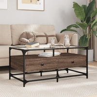 Thumbnail for Couchtisch mit Glasplatte Braun Eichen-Optik 98,5x50x45cm Stahl