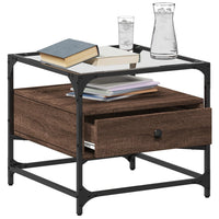 Thumbnail for Couchtisch mit Glasplatte Braun Eichen-Optik 50x50x45 cm Stahl