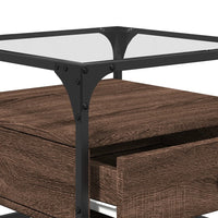 Thumbnail for Couchtisch mit Glasplatte Braun Eichen-Optik 50x50x45 cm Stahl