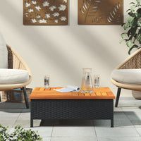 Thumbnail for Gartentisch Schwarz 70x70x25 cm Rattan und Akazienholz