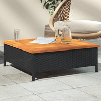 Thumbnail for Gartentisch Schwarz 70x70x25 cm Rattan und Akazienholz