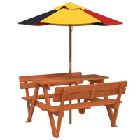 Thumbnail for Picknicktisch für 4 Kinder mit Sonnenschirm Massivholz Tanne