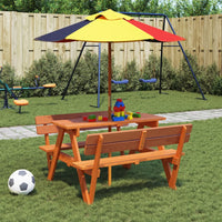 Thumbnail for Picknicktisch für 4 Kinder mit Sonnenschirm Massivholz Tanne
