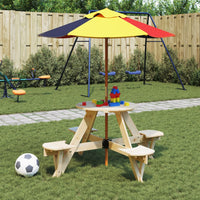 Thumbnail for Picknicktisch für 4 Kinder mit Schirmloch Rund Massivholz Tanne