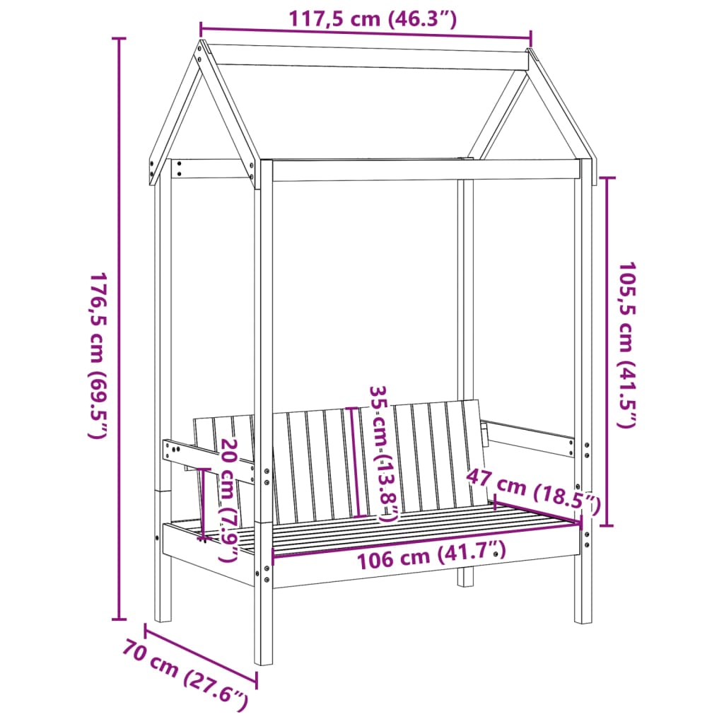 Bank mit Dach Wachsbraun 117,5x70x176,5 cm Massivholz Kiefer