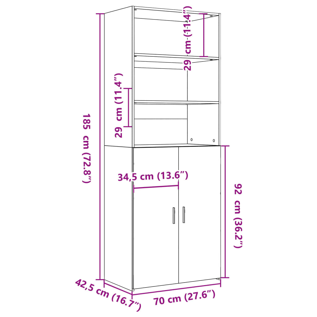 Highboard Schwarz 70x42,5x185 cm Holzwerkstoff