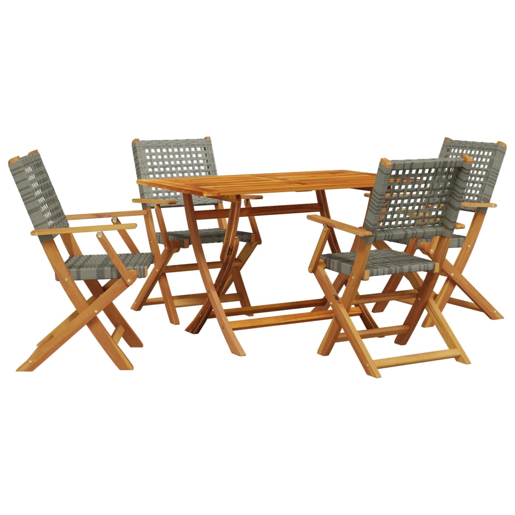 5-tlg. Garten-Essgruppe Grau Poly Rattan und Massivholz