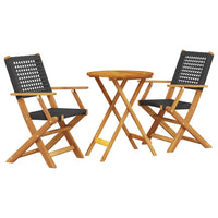 Thumbnail for 3-tlg. Bistro-Set Schwarz Poly Rattan und Massivholz