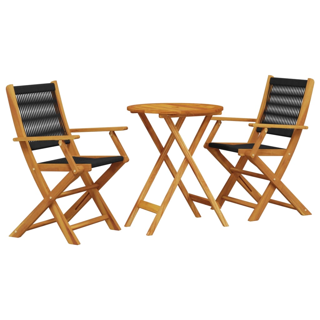3-tlg. Bistro-Set Schwarz Polypropylen und Massivholz