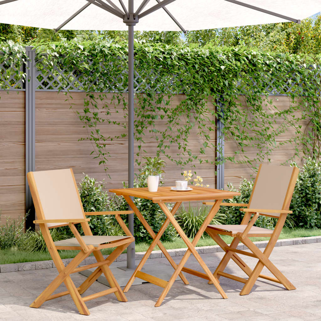 3-tlg. Bistro-Set Beige Stoff und Massivholz
