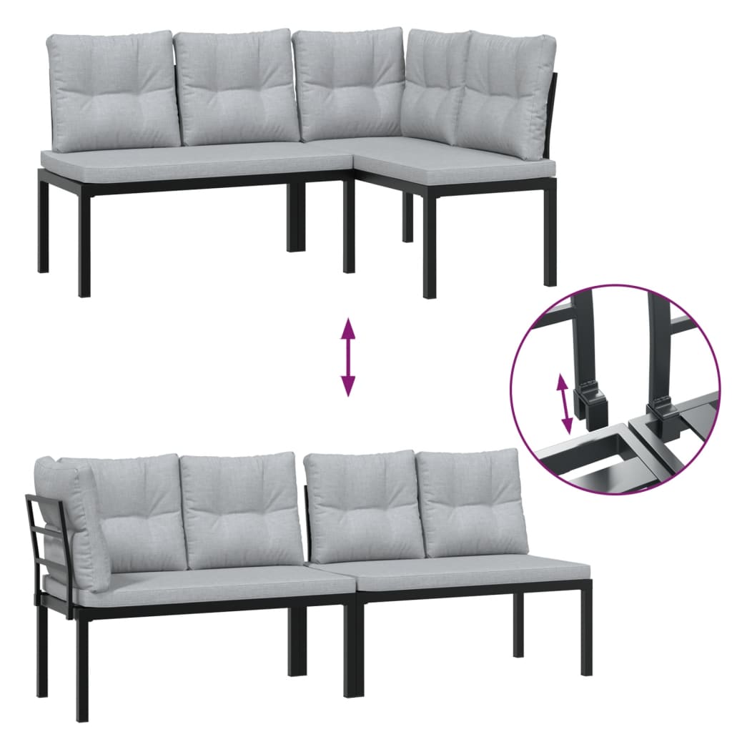 Gartenbank-Set 3-tlg. Schwarz Pulverbeschichteter Stahl