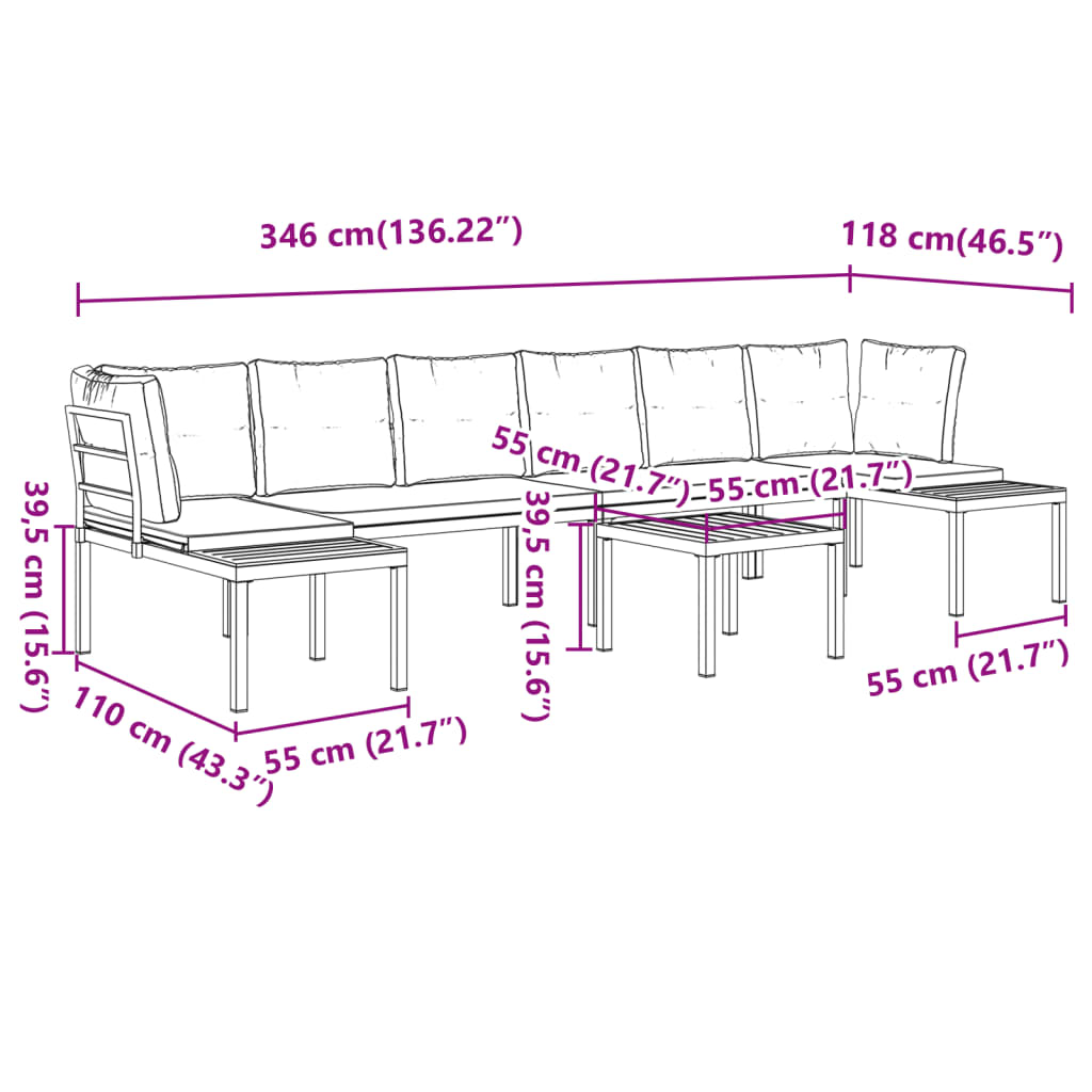 5-tlg. Garten-Sofagarnitur mit Kissen Schwarz Stahl
