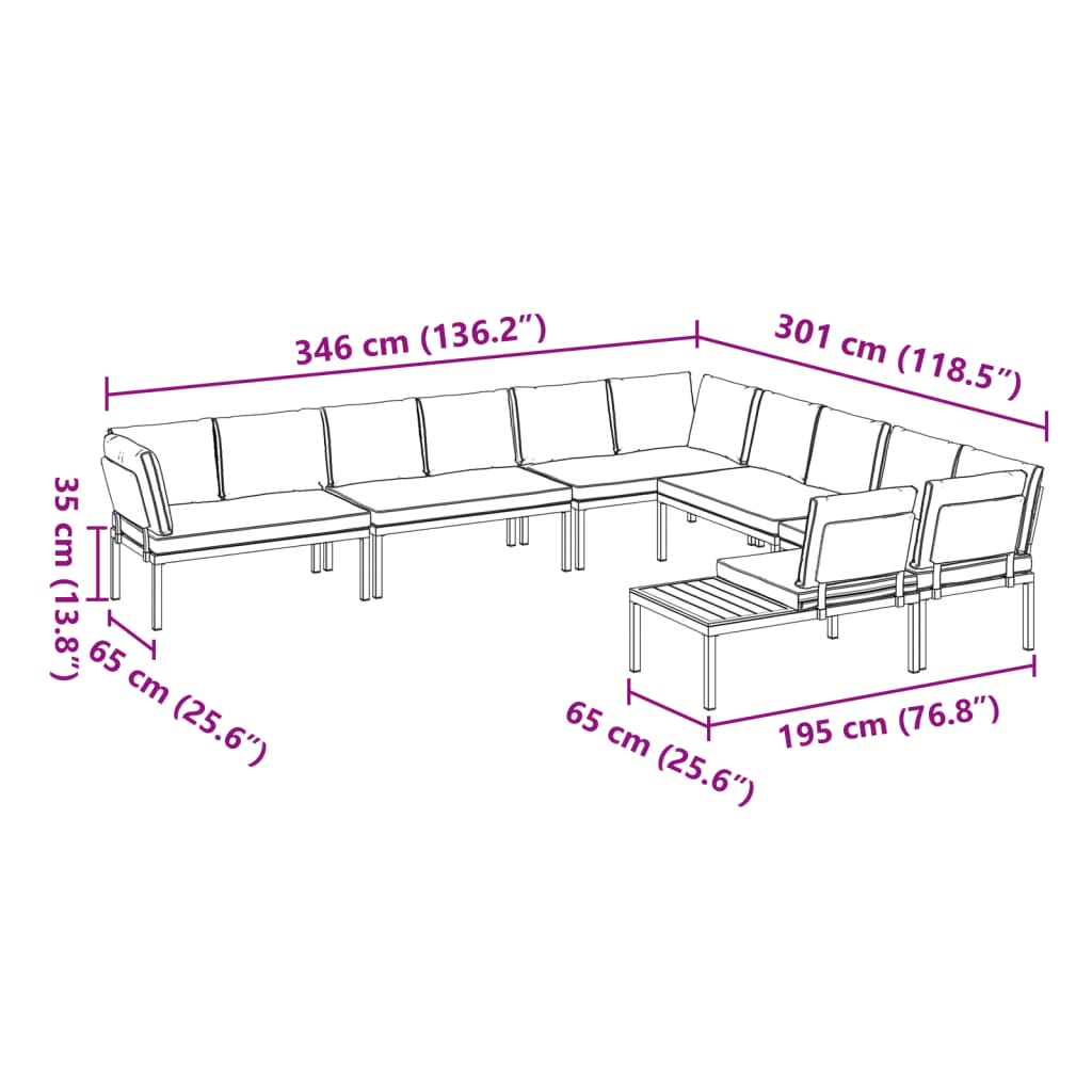 6-tlg. Garten-Sofagarnitur mit Kissen Schwarz Aluminium