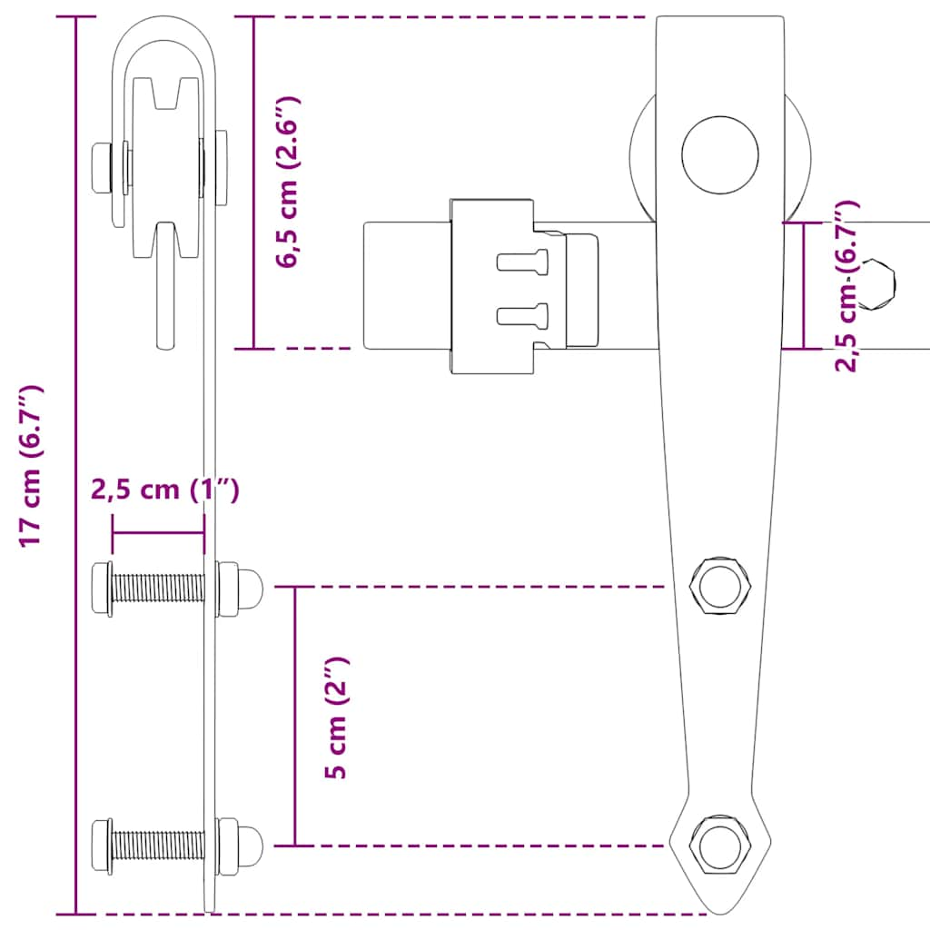 Schiebetürbeschlag Set für Schranktüren 122 cm Karbonstahl