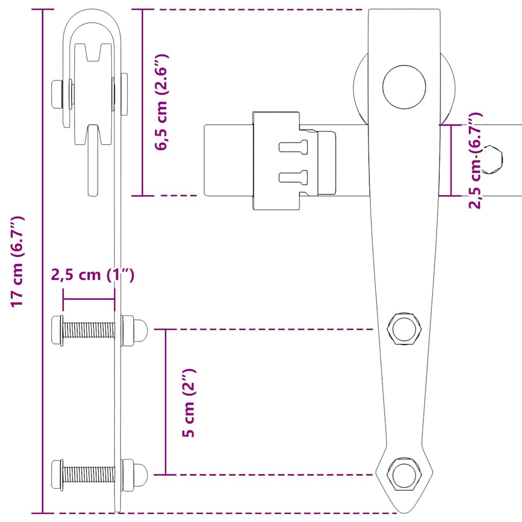 Schiebetürbeschlag Set für Schranktüren 152 cm Karbonstahl