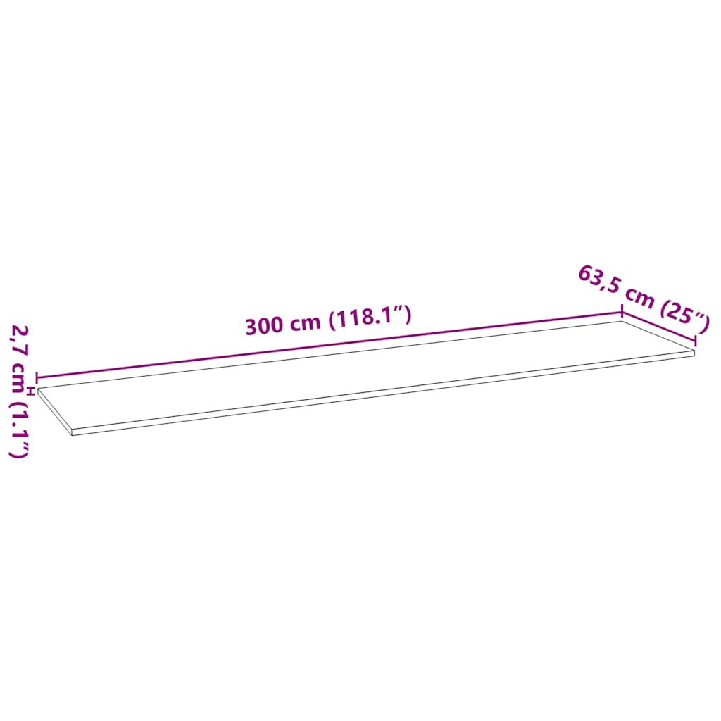 Küchenarbeitsplatte 300x63,5x2,7 cm Massivholz Eiche Rechteckig