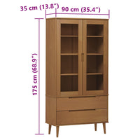 Thumbnail for Vitrinenschrank MOLDE Braun 90x35x175 cm Massivholz Kiefer