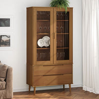 Thumbnail for Vitrinenschrank MOLDE Braun 90x35x175 cm Massivholz Kiefer