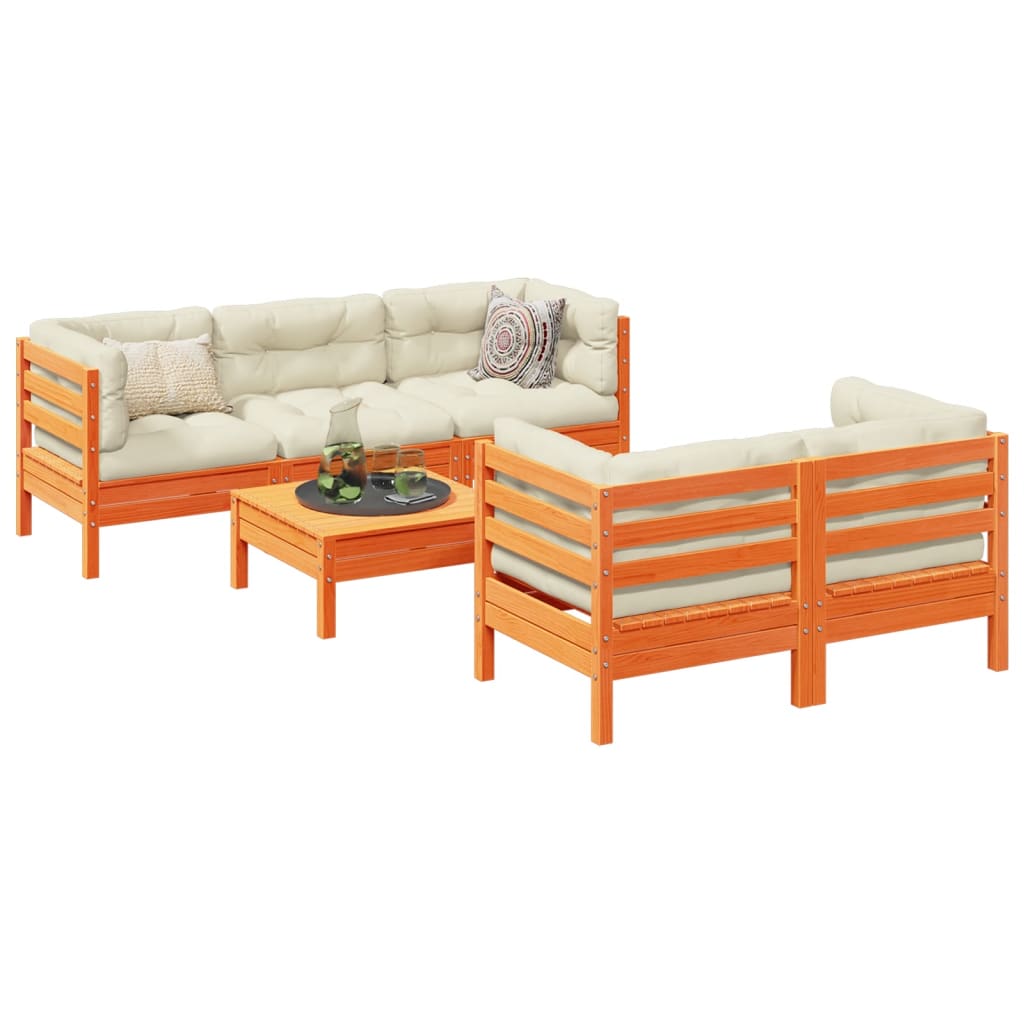 6-tlg. Garten-Sofagarnitur mit Kissen Wachsbraun Kiefernholz