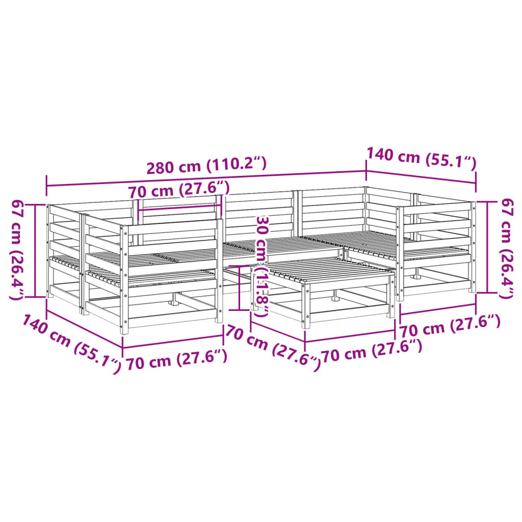 7-tlg. Garten-Sofagarnitur Kiefernholz Imprägniert