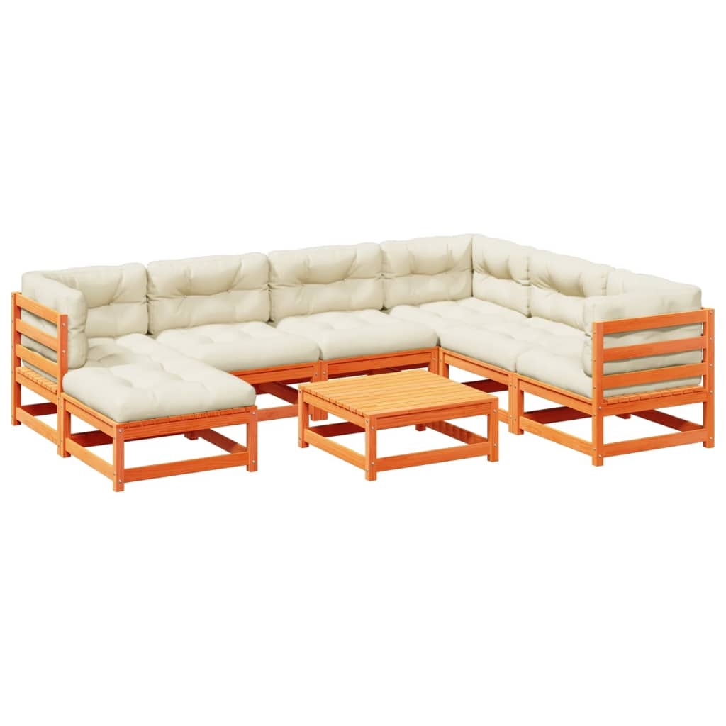 8-tlg. Garten-Sofagarnitur mit Kissen Wachsbraun Kiefernholz