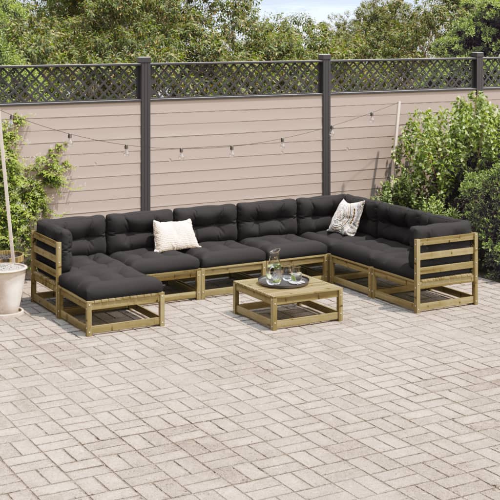 9-tlg. Garten-Sofagarnitur mit Kissen Kiefernholz Imprägniert