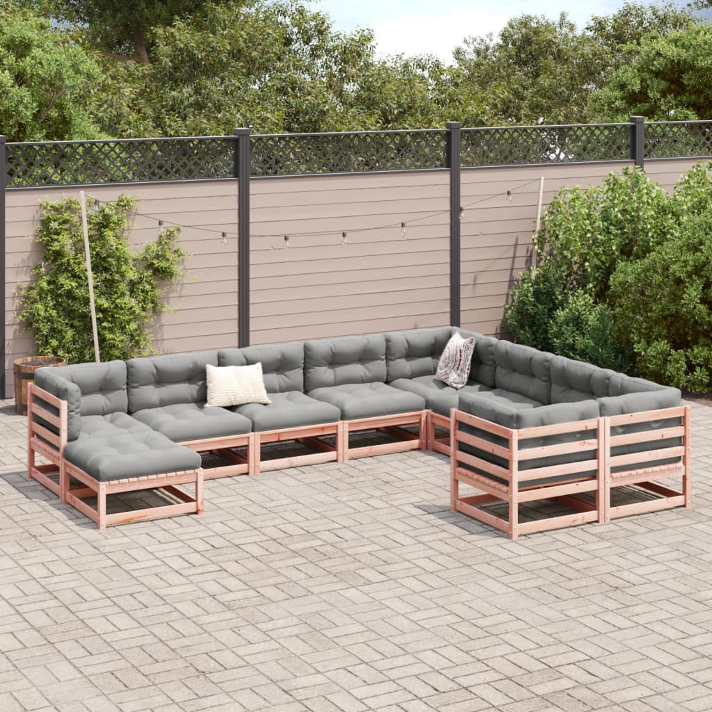 10-tlg. Garten-Sofagarnitur mit Kissen Massivholz Douglasie