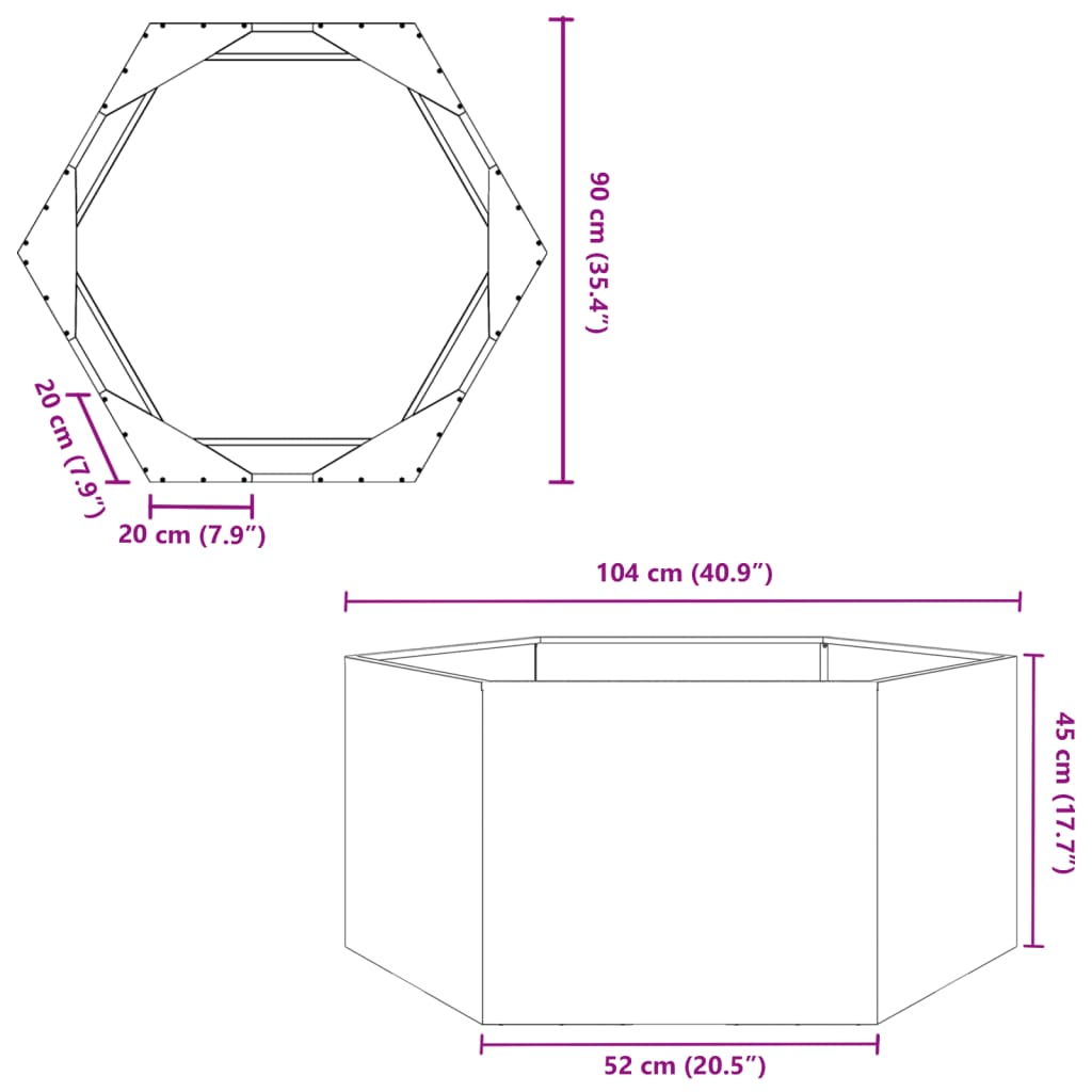 Pflanzkübel Sechseckig 104x90x45 Cortenstahl
