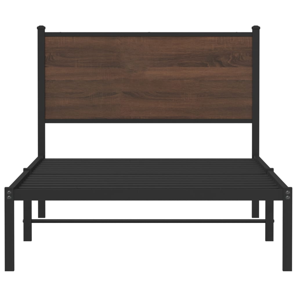 Bettgestell mit Kopfteil Metall Braun Eichen-Optik 100x190 cm