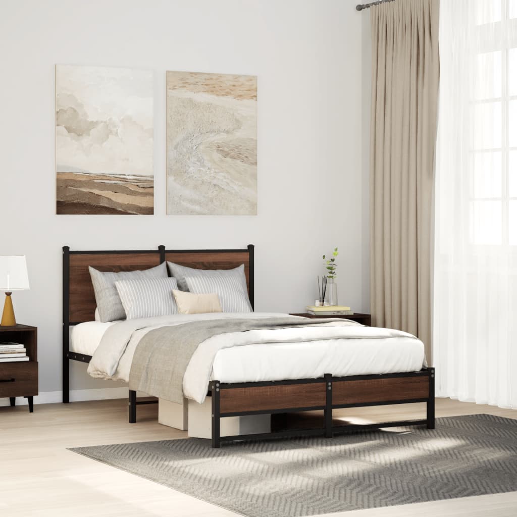 Bettgestell mit Kopfteil Metall Braun Eichen-Optik 120x190 cm