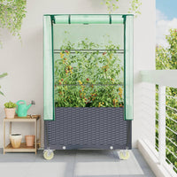 Thumbnail for Hochbeet mit Aufsatz und Rollen Rattan-Optik 80x50x182 cm
