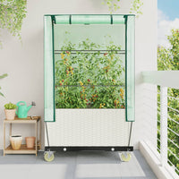 Thumbnail for Hochbeet mit Aufsatz und Rollen Rattan-Optik 80x50x182 cm