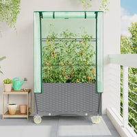 Thumbnail for Hochbeet mit Aufsatz und Rollen Rattan-Optik 80x50x182 cm
