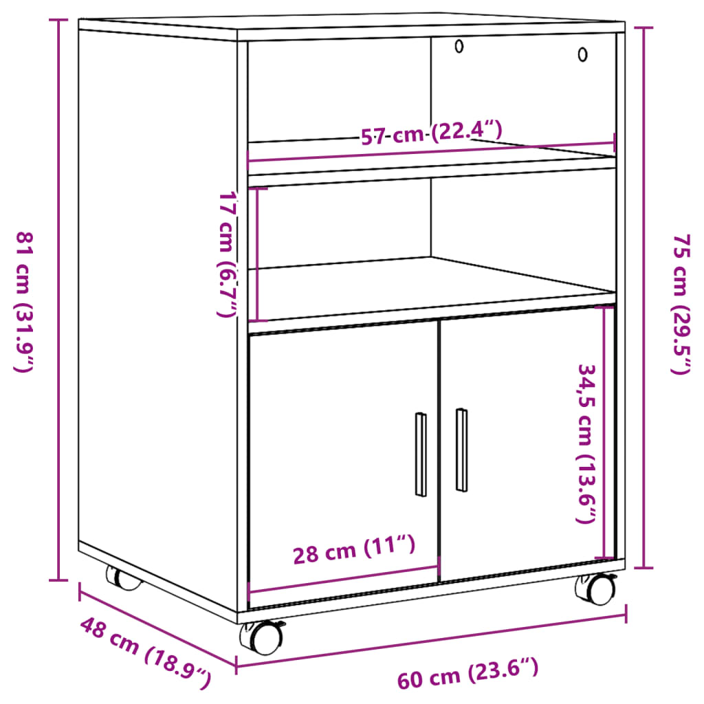 Rollschrank Schwarz 60x48x81 cm Holzwerkstoff