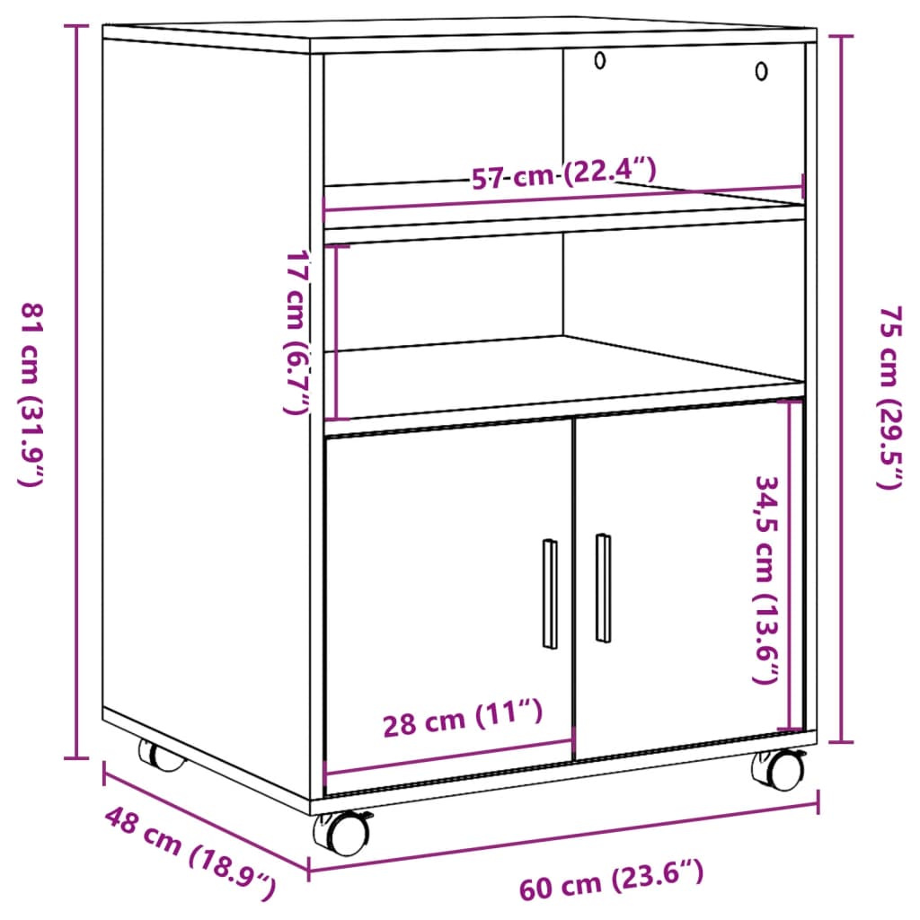 Rollschrank Betongrau 60x48x81 cm Holzwerkstoff