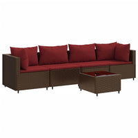 Thumbnail for 5-tlg. Garten-Lounge-Set mit Kissen Braun Poly Rattan