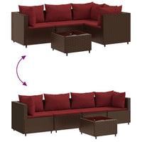 Thumbnail for 5-tlg. Garten-Lounge-Set mit Kissen Braun Poly Rattan