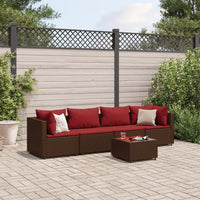 Thumbnail for 5-tlg. Garten-Lounge-Set mit Kissen Braun Poly Rattan