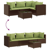 Thumbnail for 5-tlg. Garten-Lounge-Set mit Kissen Braun Poly Rattan