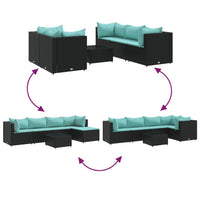 Thumbnail for 6-tlg. Garten-Lounge-Set mit Kissen Schwarz Poly Rattan