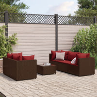 Thumbnail for 6-tlg. Garten-Lounge-Set mit Kissen Braun Poly Rattan