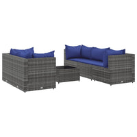Thumbnail for 6-tlg. Garten-Lounge-Set mit Kissen Grau Poly Rattan