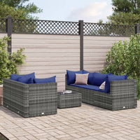Thumbnail for 6-tlg. Garten-Lounge-Set mit Kissen Grau Poly Rattan