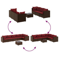 Thumbnail for 7-tlg. Garten-Lounge-Set mit Kissen Braun Poly Rattan