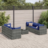 Thumbnail for 7-tlg. Garten-Lounge-Set mit Kissen Grau Poly Rattan
