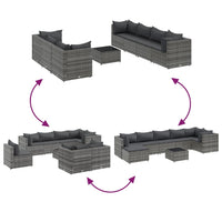 Thumbnail for 8-tlg. Garten-Lounge-Set mit Kissen Grau Poly Rattan
